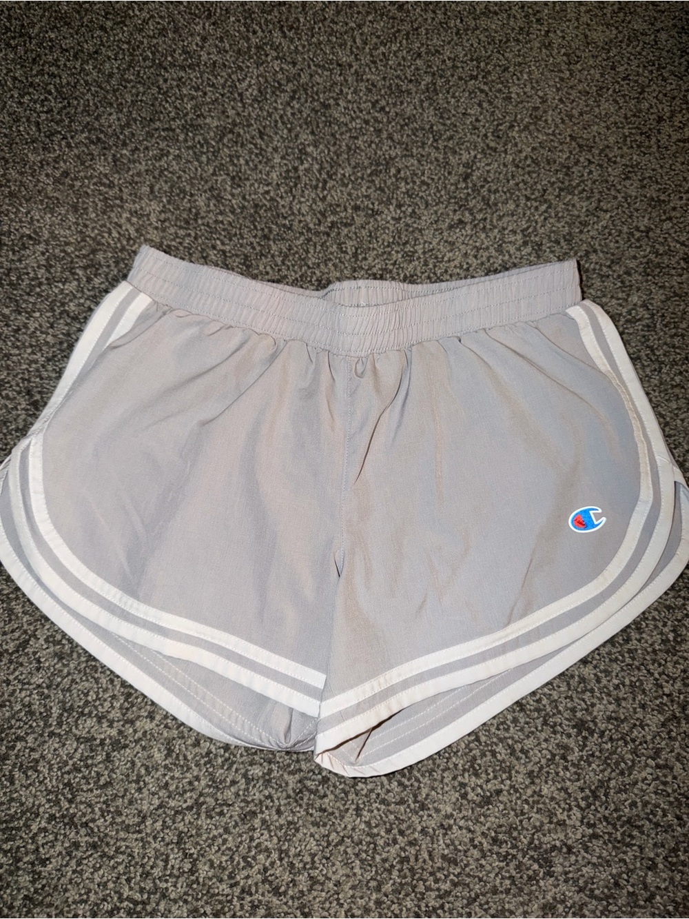 Champion Women's Light Gray Athletic Shorts with Side Stripes